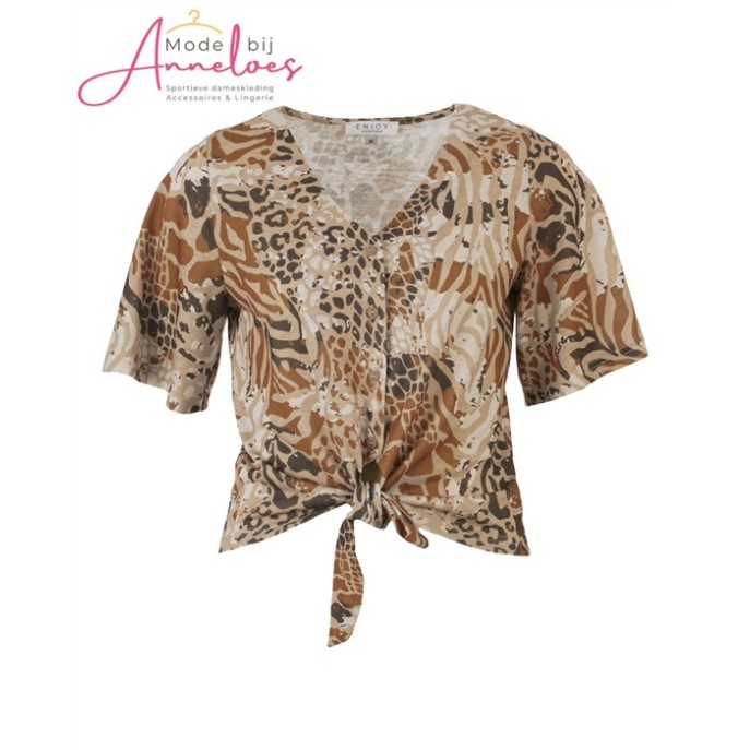 Enjoy Blouse Strik dierenprint zand 166262 Enjoy Blouse Strik dierenprint zand 166262
